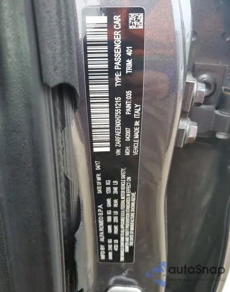 2017 Alfa Romeo Giulia Ti Q4 z USA, uszkodzony, nr VIN ZARFAEENXH7551215